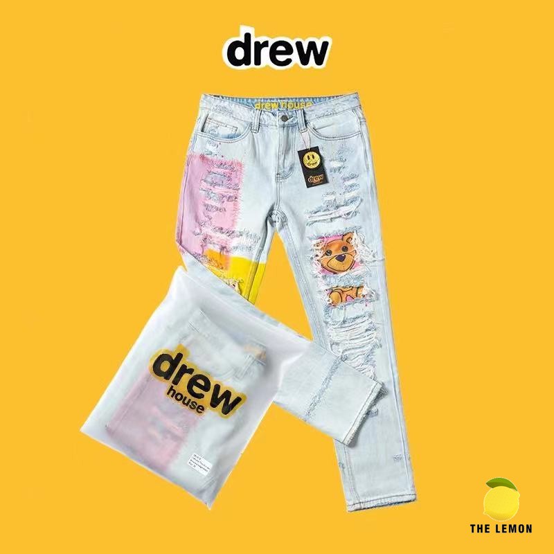 【Lemon】กางเกงยีนส์ Drew House ลายหมี ผ้าเป็นสิ่งที่ดีฝีมือชั้นหนึ่งและคุณภาพสูง