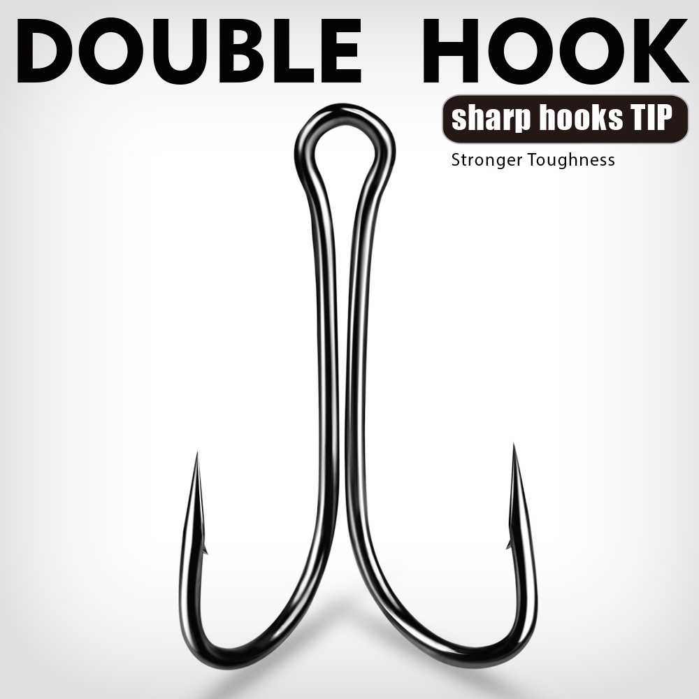 50 ชิ้น เบ็ดตกปลา ตะขอเหล็กคาร์บอน แบบคู่ รูปกบ แข็งแรง สําหรับน้ําเค็ม น้ําจืด
