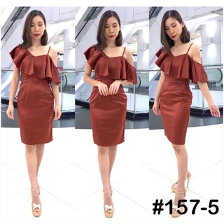 Luxury707 dress เดรสสั้นบ่าเดี่ยว (ขวา) จับจีบระบายอกพริ้วๆ ไซส์ S