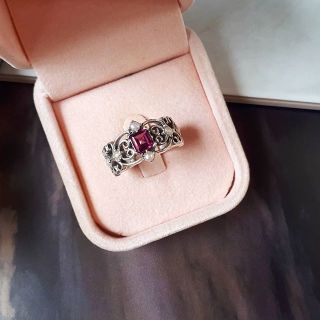 Rhodolite Garnet Ring​ แหวนวินเทจโรโด​ไลต์​การ์เน็ต​ ประดับมุก​ ตัวเรือน​เงิน​แท้​ 925​