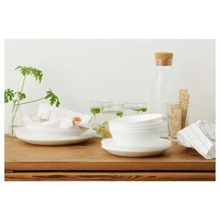 พร้อมส่ง IKEA อีเกีย จาน ชาม ถ้วย เข้าไมโครเวฟได้ แก้วน้ำ ทนทานไม่แตกง่าย มินิมอล สีขาว สีเขียว