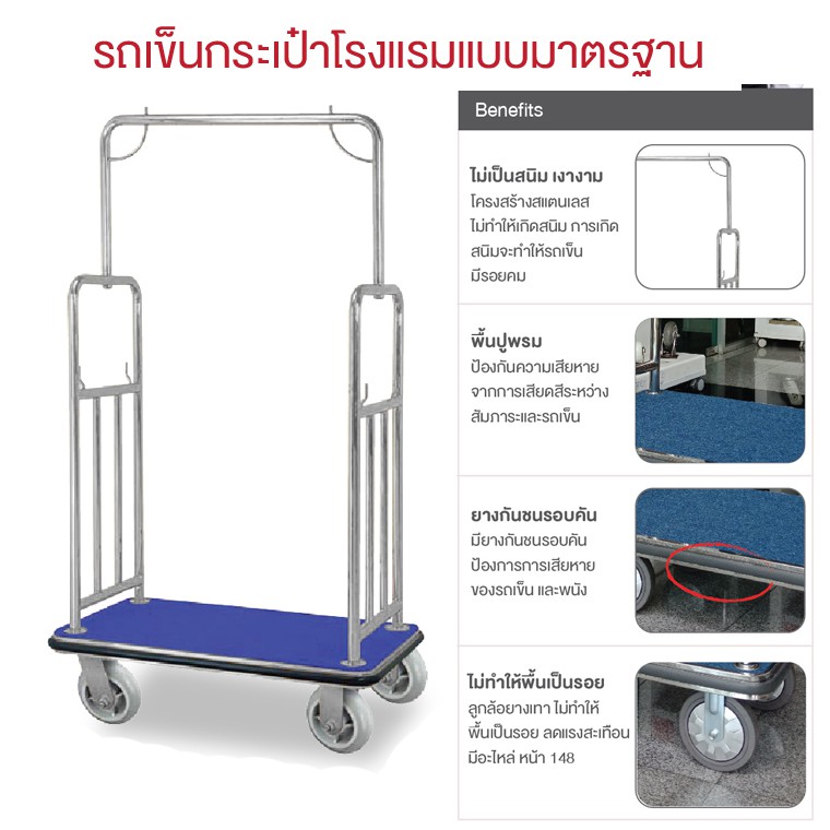 รถเข็นกระเป๋าเดินทาง รถเข็นบริการลูกค้า รถเข็นกระเป๋าโรงแรม ทรงมาตรฐาน happymove พร้อมส่ง