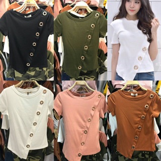 เสื้อยืดสเปนเด็กซ์ ป้ายด้านหน้าดีเทลตาไก่แต่งปลาย ผ้าดีมากๆ