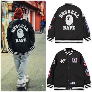 ลด 3XL พร้อมส่ง BAPE X RUSSELL COLLEGE VARSITY baseball jacket