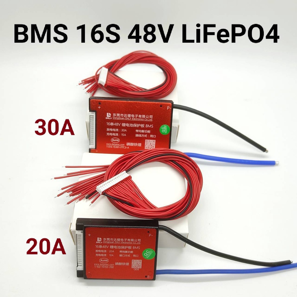 BMS 16S 48V 20A 30A สำหรับแบตเตอรี่ลิเธียมฟอสเฟต Lithium Phosphate LiFePO4 3.2 V Battery Management 