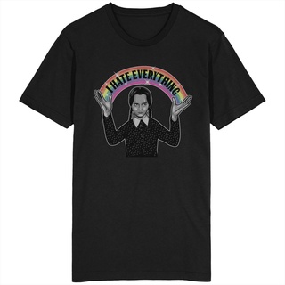 เสื้อยืดผ้าฝ้ายพิมพ์ลาย[S-5XL] ขายดี เสื้อยืดลําลอง แขนสั้น พิมพ์ลาย I hate Every the addams family wednesday sky cute b