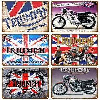 Triumph ป้ายโลหะดีบุก ลายรถจักรยานยนต์ สไตล์วินเทจ เรโทร สําหรับตกแต่งผนัง