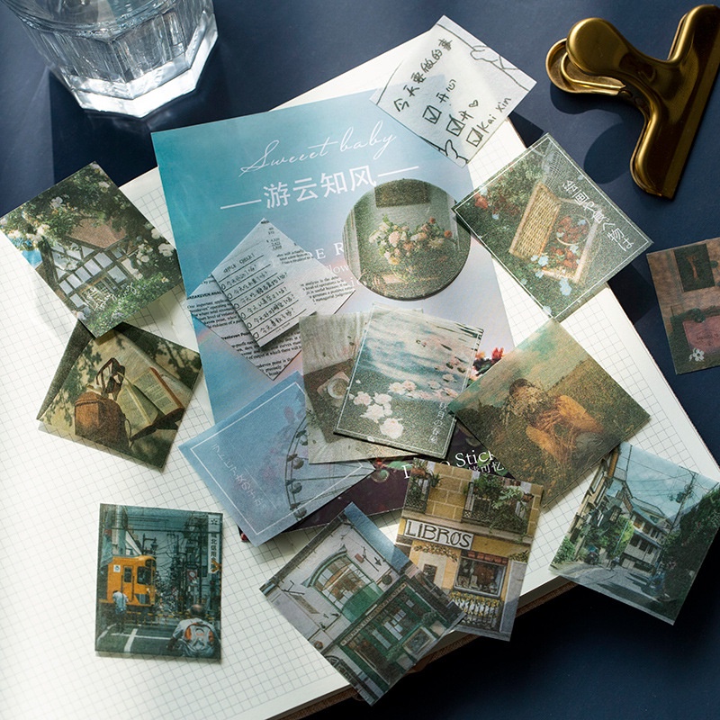 ENWEI 100Pcs Ins Creativity Stickers Landscape Rose Deco Sticker Scrapbooking Stationery