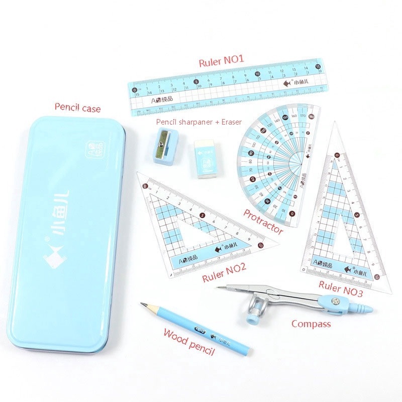 Ruler Set In Metal Case Stationary for drafting Package includes Compass&Ruler&Pencil sharpener Draf