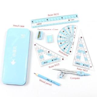 Ruler Set In Metal Case Stationary for drafting Package includes Compass&amp;Ruler&amp;Pencil sharpener Drafting supplies