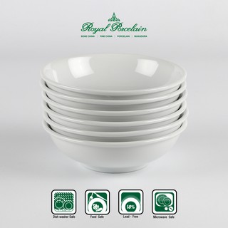 Royal Porcelain ชามแกงทรงตื้น 14 ซม. P0306x6 เนื้อพอร์ชเลน สีขาว แพค6ชิ้น แบรนด์รอยัล ปอร์ซเลน