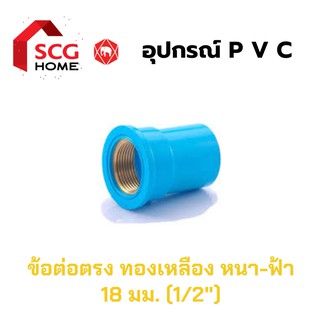 ข้อต่อตรง เกลียวในทองเหลือง SCG ขนาด 4 หุน หรือ 1/2" หรือ 18 มม. (หนา-ฟ้า)