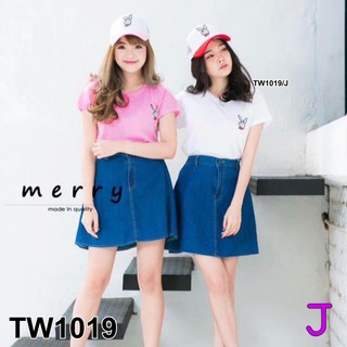 TW1019 Set 2ชิ้น Playboy brand เสื้อยืดแขนสั้น+กระโปรงยีนส์แท้