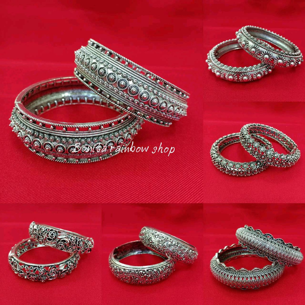 กำไลข้อมือ สีเงินรมดำ ราคาต่อ 1 วง เครื่องประดับล้านนา มีหลายลายให้เลือก