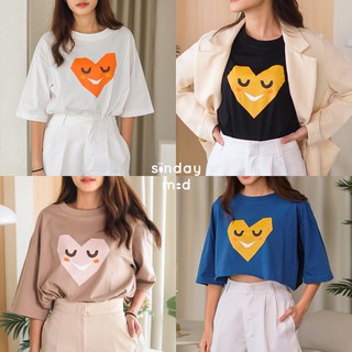 Moody Oversized T-shirt เสื้อยืดโอเวอร์ไซส์ รูปหัวใจ มีให้เลือกหลายสี เนื้อผ้าคอตตอน 100% สไตล์เกาหลี