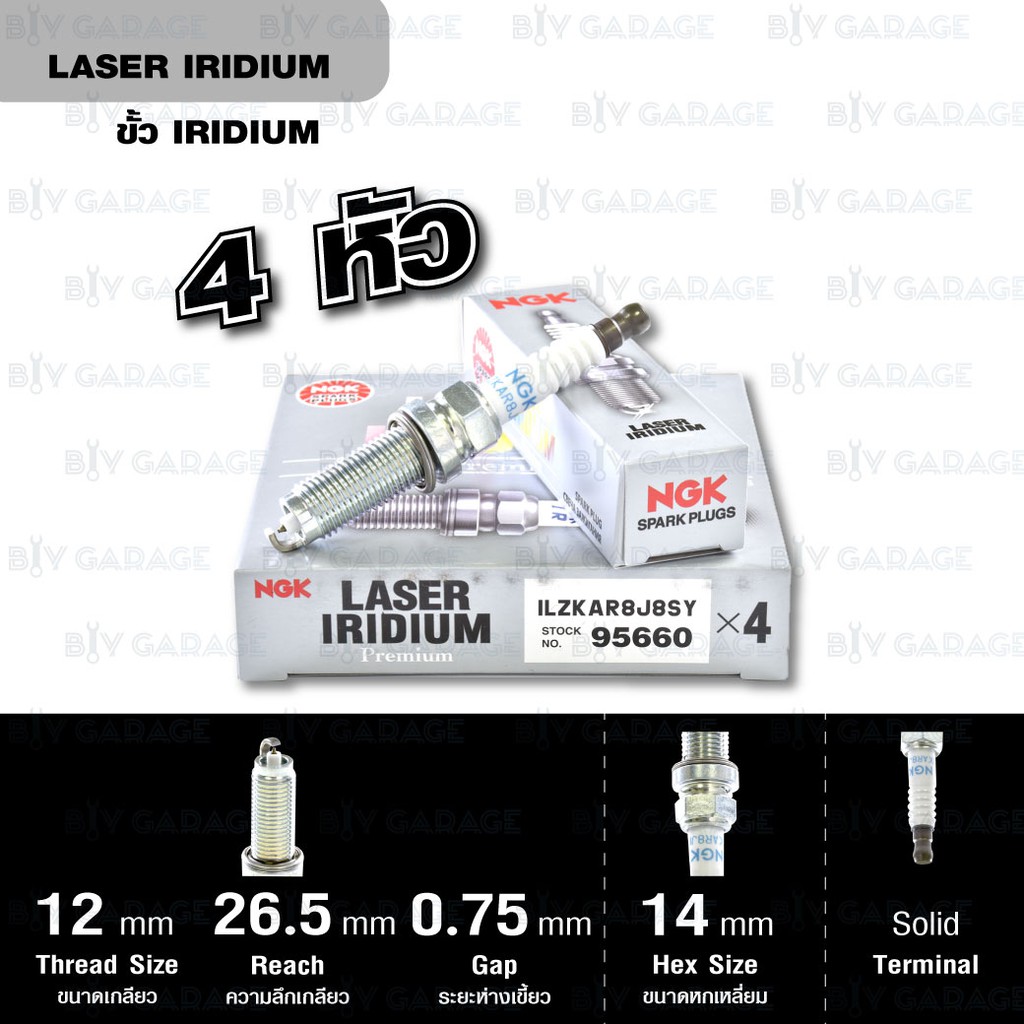 NGK หัวเทียน LASER IRIDIUM ILZKAR8J8SY 4 หัว ใช้สำหรับ Honda Civic FC, FK 1.5 / Accord 1.5