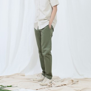 Lp.009 กางเกงขายาวผู้ชาย ผ้าชิโน สีเขียว Olive