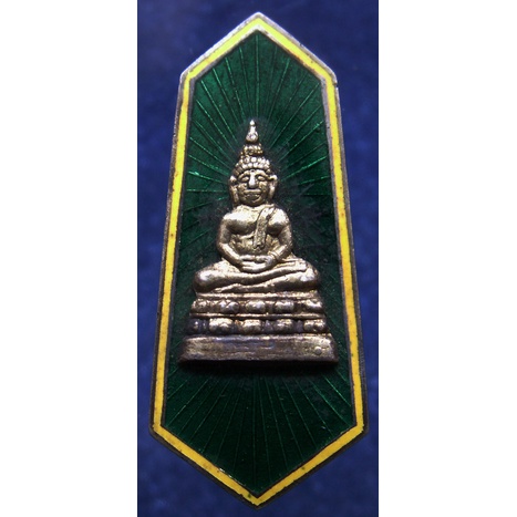 เข็ม/แหนบกรรมการที่ระลึกงานประจำปีพระพุทธสิหิงค์ จ.ชลบุรี พ.ศ. 2503-2506 เนื้อเงินลงยาสีเขียว
