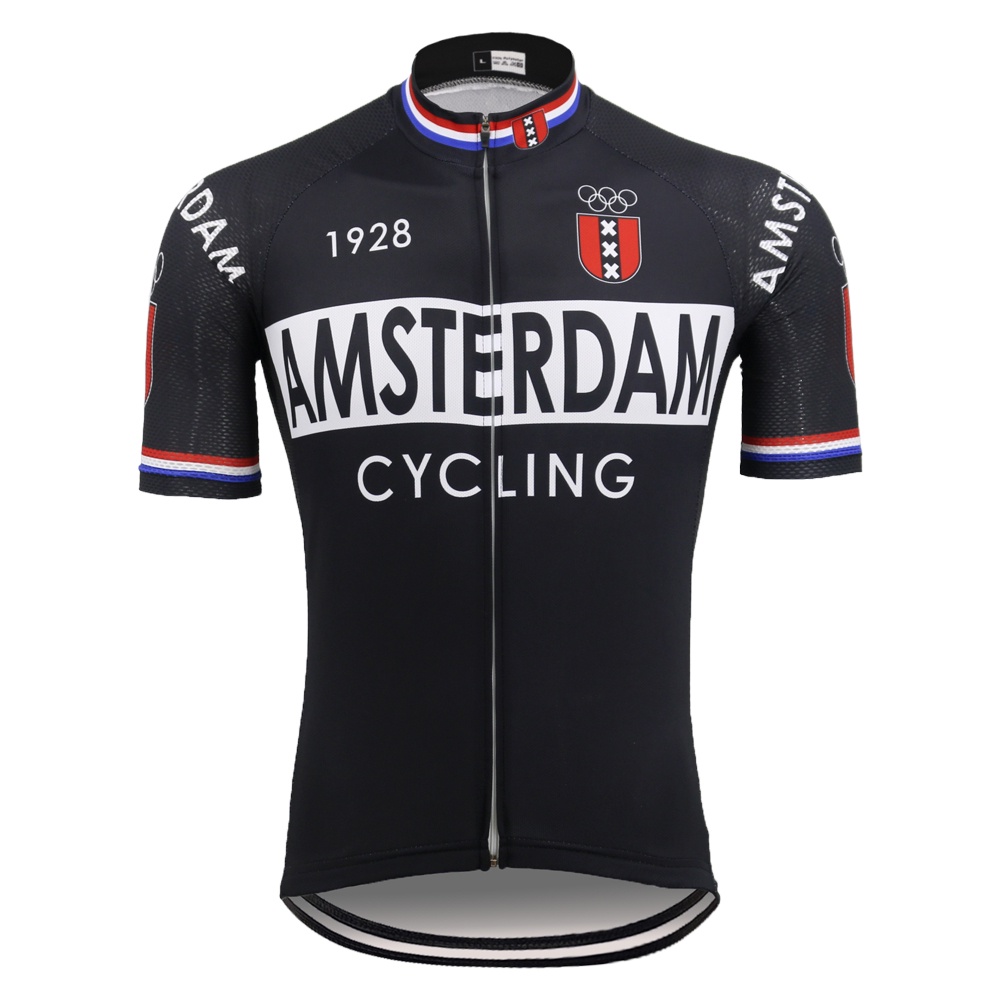 ใหม่ CYCLING แห่งชาติสีดําขี่จักรยานเสื้อแขนสั้น mtb jersey AMSTERDAM FRANCE ITALIA HOLLAND จักรยานเ