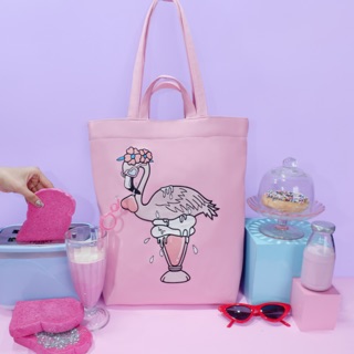 Flamingo milkshake leather totebag