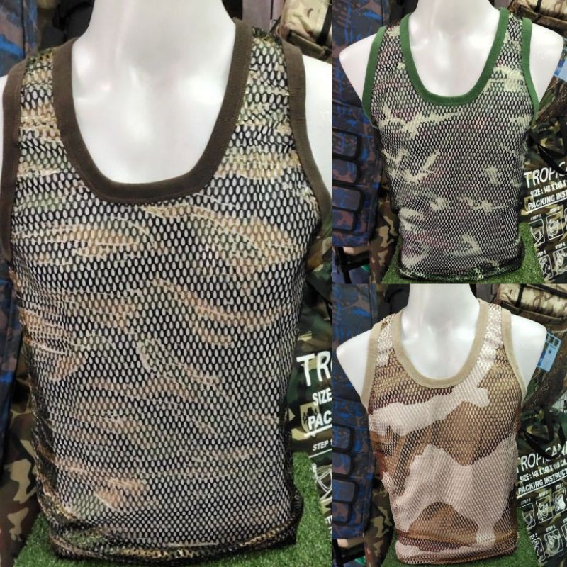 เสื้อกล้ามตาข่ายลายทหาร100%