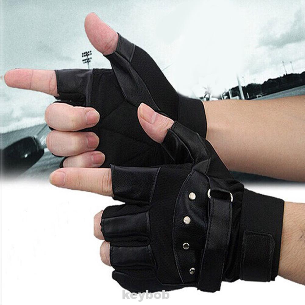 MENS LEATHER FINGERLESS DRIVING MOTORCYCLE BIKER GLOVES