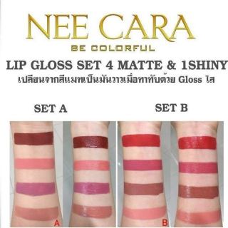 ****no box sale**** (เซต5ชิ้น) ลิปจิ้มจุ่ม มินิ เนื้อแมท4 สี+1ลิปกลอสเงา NEE CARA LIP GLOSS SET 4 MATTE &amp; 1 SHINYSET