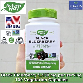 แบล็คอัลเดอร์เบอร์รี่ Black Elderberry 1,150 mg per serving 100 Vegetarian Capsules - Natures Way