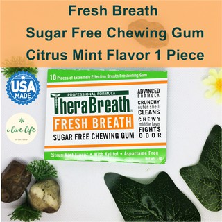 หมากฝรั่งดับปลิ่นปาก Fresh Breath Sugar Free Chewing Gum Citrus Mint Flavor 1 Piece - TheraBreath ปราศจากน้ำตาล ส้มมิ้น