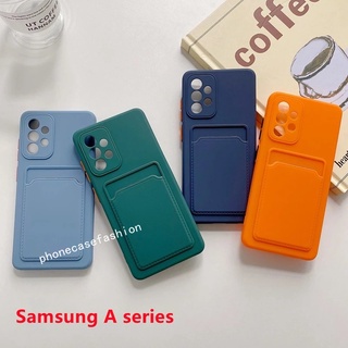 เคสโทรศัพท์มือถือ ซิลิโคนนิ่ม กันกระแทก พร้อมช่องใส่บัตร สีพื้น สําหรับ Samsung GAlazy A53 A23 LTE A33 A13 A73 4G 5G