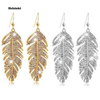 hel ต่างหูตะขอห้อยขนนกสตรี retro boho rhinestone eardrops