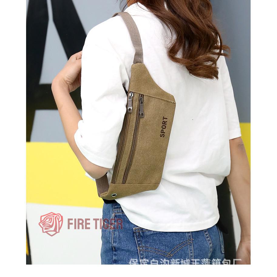 ของพร้อมส่ง🛒  ส่งไววว ส่งจริง กระเป๋าคาดเอว ผ้าแคนวาส สปอร์ต คล่องตัว ft99