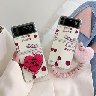 Jiehui เคสโทรศัพท์มือถือ แบบฝาพับ ลายหัวใจ พร้อมขาตั้ง และโซ่ สําหรับ Samsung Z Flip4 Z Flip3 Z Flip2 Z