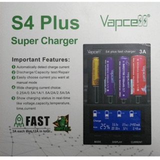 Vapcell S4 Plus Super Charger  ของแท้เช็คโค๊ตได้