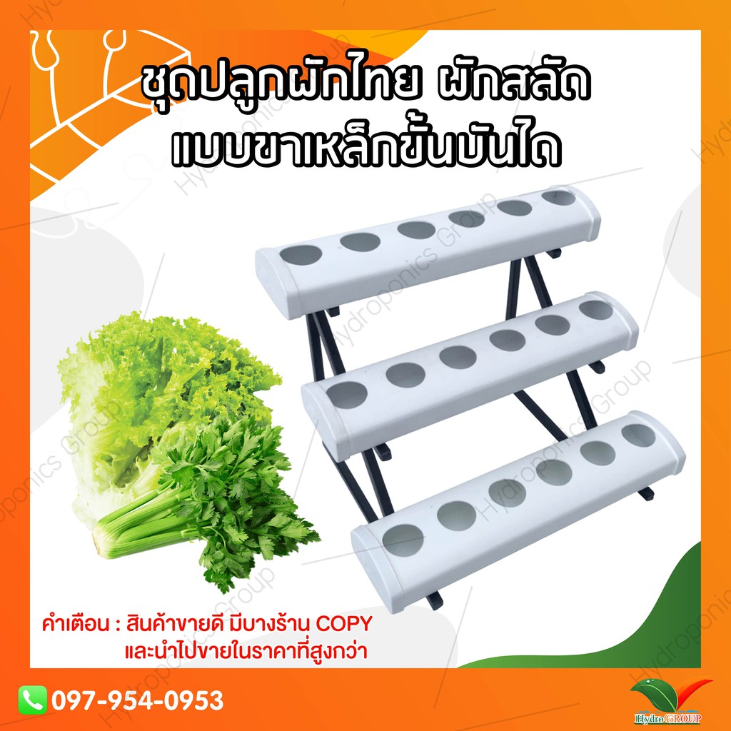 ชุดปลูกผักไฮโดรโปรนิกส์แบบขั้นบันได ระบบน้ำนิ่ง 18 หลุม by hydroponicgroup