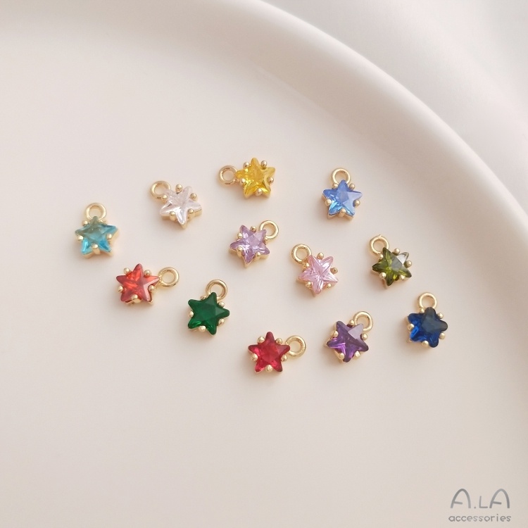 เครื่องประดับDIYขายส่ง จี้หินนําโชค ชุบทอง 14K รูปดาวห้าแฉก 12 กลุ่มดาว ประดับเพทาย เครื่องประดับ DIY[จี้/ห้อยลูกปัด/สร้อยข้อมือ/สร้อยคอ/ต่างหู]