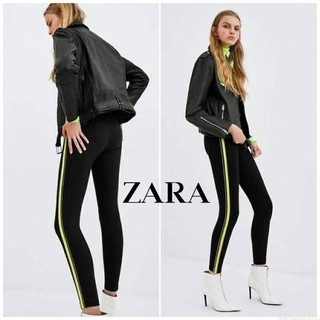 Zara : Black leggings with Yellow  side stripes