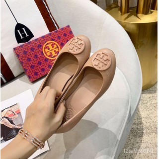 ของแท้ 100%  tory burch thick heel high heel womens shoes spring 2021 new sheepskin round toe commuter comfortable pump