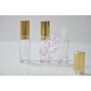 ขวดเปล่า ลูกกลิ้ง 5ml.แบบใสฝาทอง 12 ขวด/1โหล