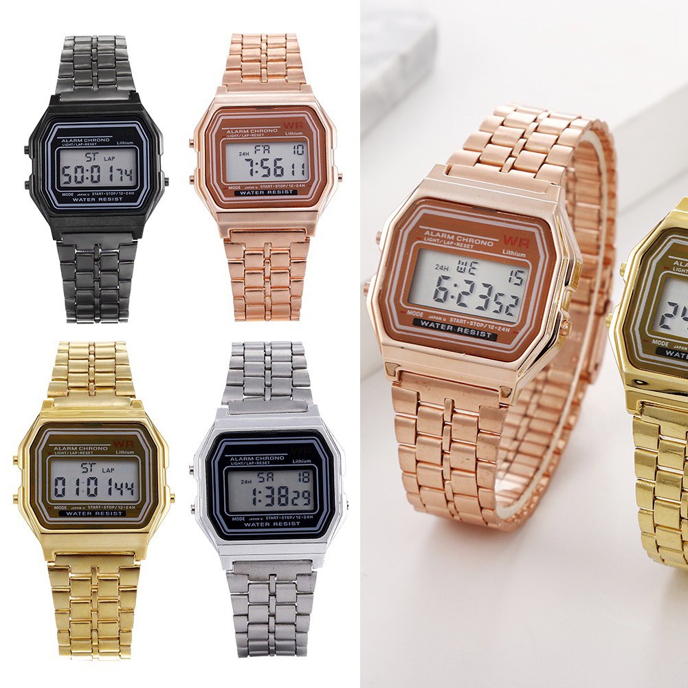RosegoldTailored LED Digital Waterproof Quartz Wrist Watch Dress Golden Wrist Watch Women Men นาฬิกา