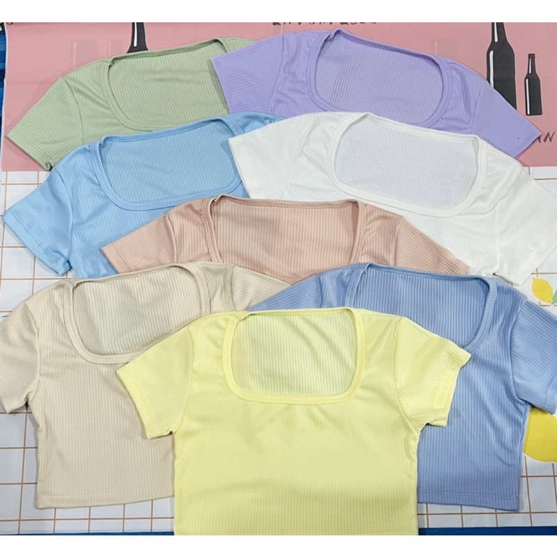 Sns09 เสื้อครอปเอวลอย คอยูผ้าร่อง1x4 size xs-s