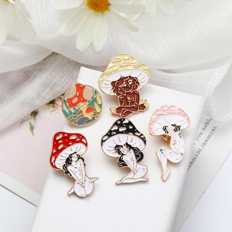 seng Cute Enamel Brooch Pins Mushroom Girls Cartoon Mushroom Brooches ...