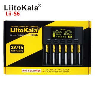 ที่ชาร์จแบตเตอรี่ 20 liitokala lii - s 6 18650 6 - slot auto - polarity สําหรับ 26650 21700 32650 aa