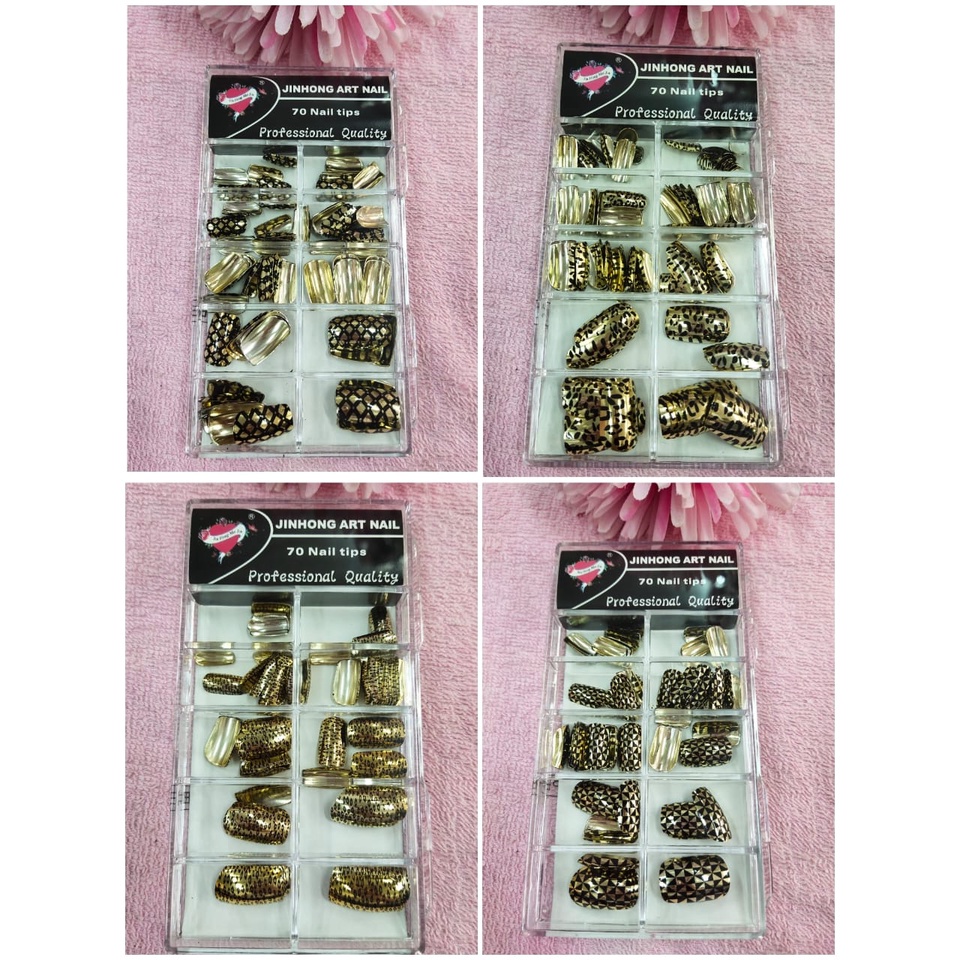JIONG NAIL TIPS Nails Gold Silver Metal Nails เล็บปลอม เล็บชิ้น