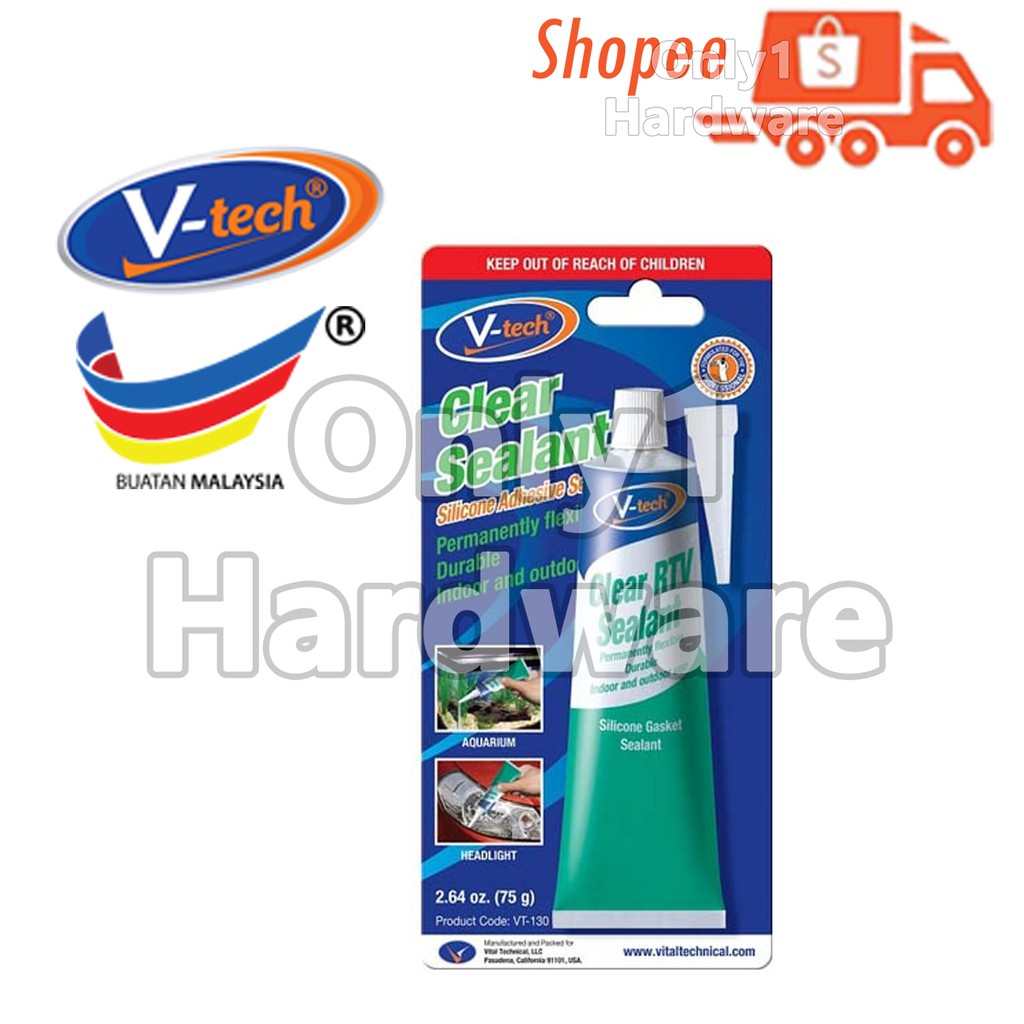 VT-130 V-TECH CLEAR SEALANT SILICONE RTV SEALANT SILICONE ADHESIVE SEALANT CLEAR RTV 75GM