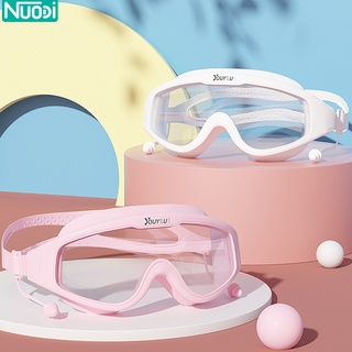 Nuodi แว่นตาว่ายน้ำสำหรับผู้ใหญ่ Goggles แว่นตาว่ายน้ำซิลิโคน พร้อมที่อุดหู เลนส์ HD กันน้ำและป้องกันหมอก แว่นว่ายน้ำ