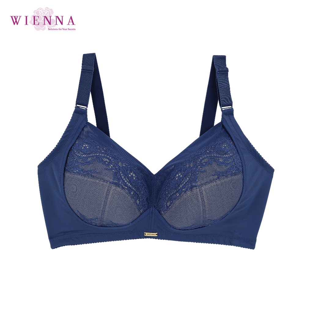WIENNA BRA PLUS CUP DB45125  ชุดชั้นในเวียนนา ไร้โครง คัพไหญ่ เสื้อชั้นในลูกไม้ สีดำ สีเนื้อ สีน้ำเง