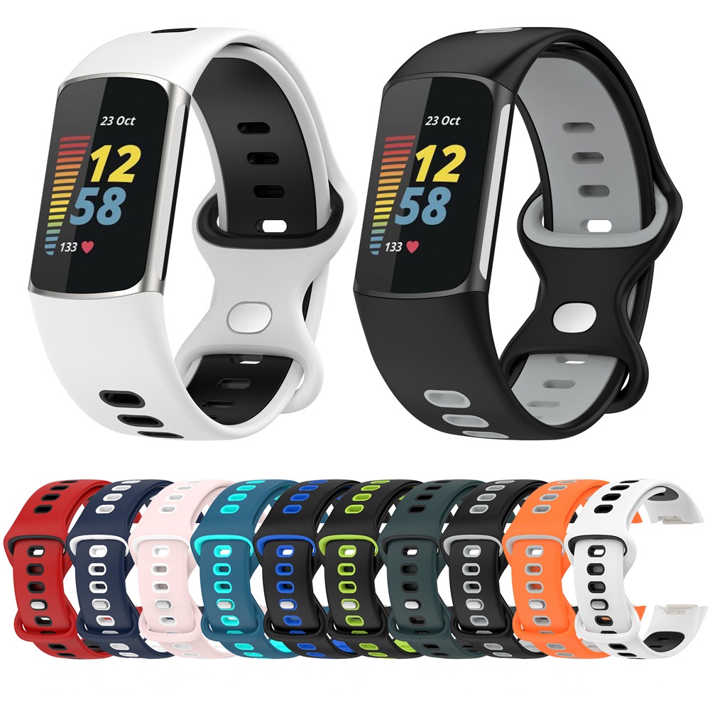 สายสําหรับ Fitbit Charge 5 6 สมาร์ทวอทช์ สายนาฬิกาข้อมือ การออกแบบกีฬา สองสี สายรัดข้อมือ พรีเมี่ยม ซิลิโคน ฟิตเนส แทรคเกอร์