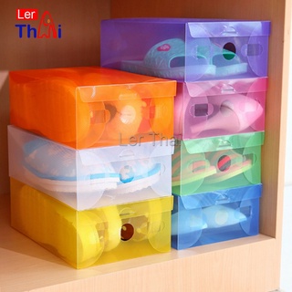 แผ่นกล่องใส่รองเท้าพลาสติกใส   กล่องจัดระเบียบ กล่องรองเท้าพับได้ กล่องรองเท้า Colour Transparent Shoe Box