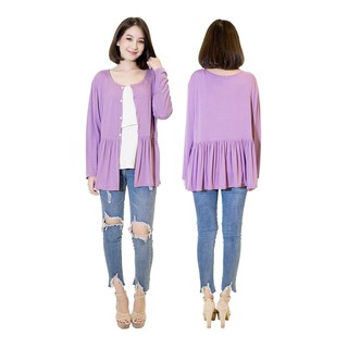 Muko Monica Cardigan เสื้อคลุมผ้าคอตตอนยืดญี่ปุ่น แขนตรงอกระบาย AB06